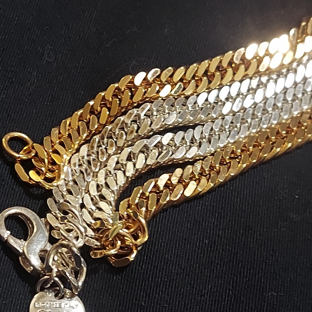 Dyadema Bronze Italy Two-Tone Gold Silver Herringbone Necklace 18" - Picture 2 of 12